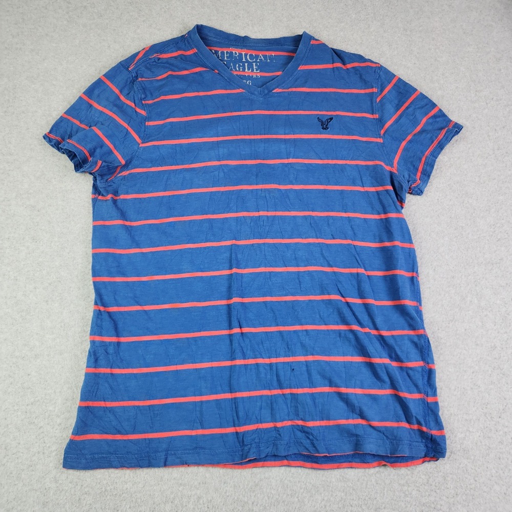 American Eagle Outfitters T-Shirt Mens XL Blue  Striped Athletic Fit‎ V-Neck Tee